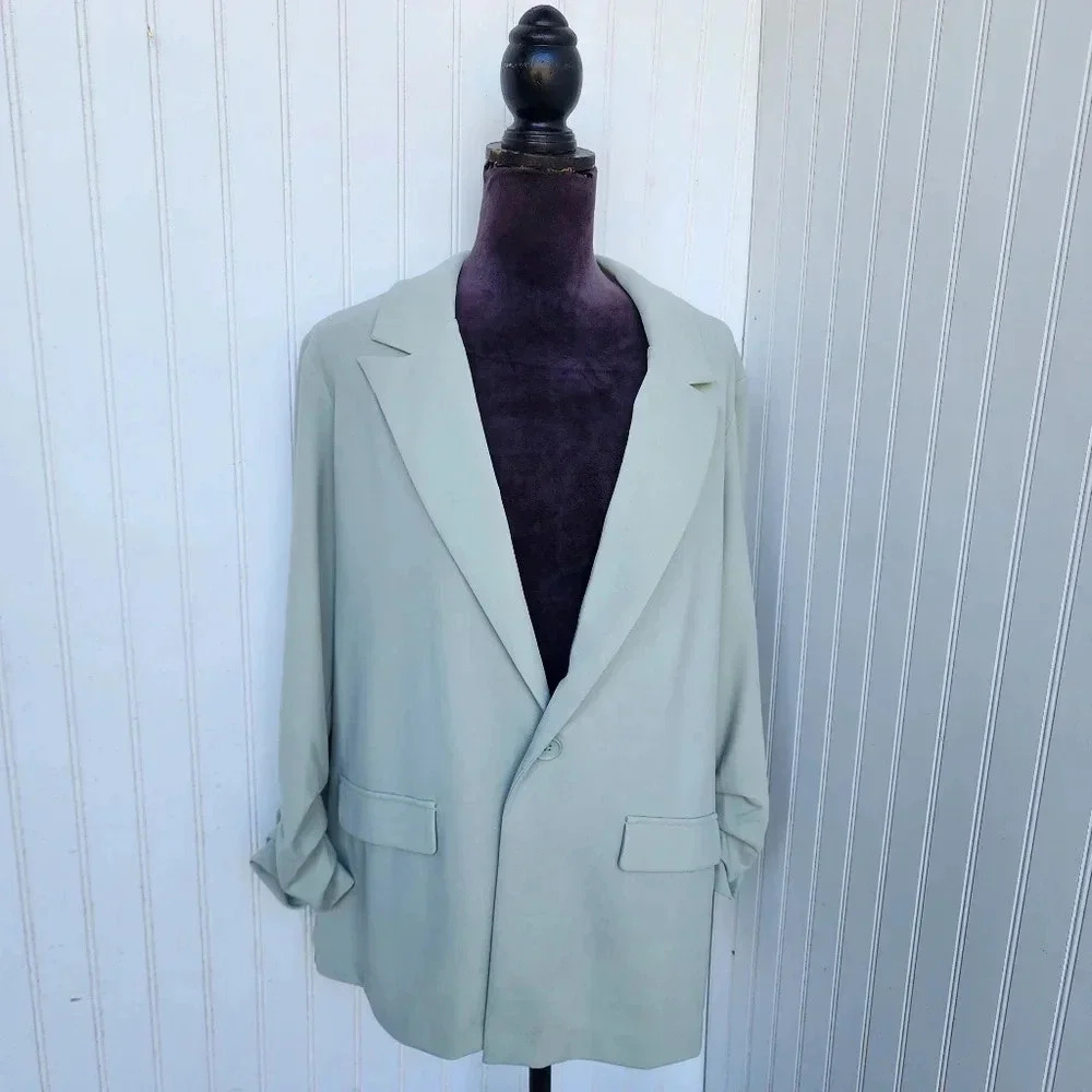 Joe B Benrasset Blazer Jacket One Button Woman's Green Stretch Sports Sz XL
